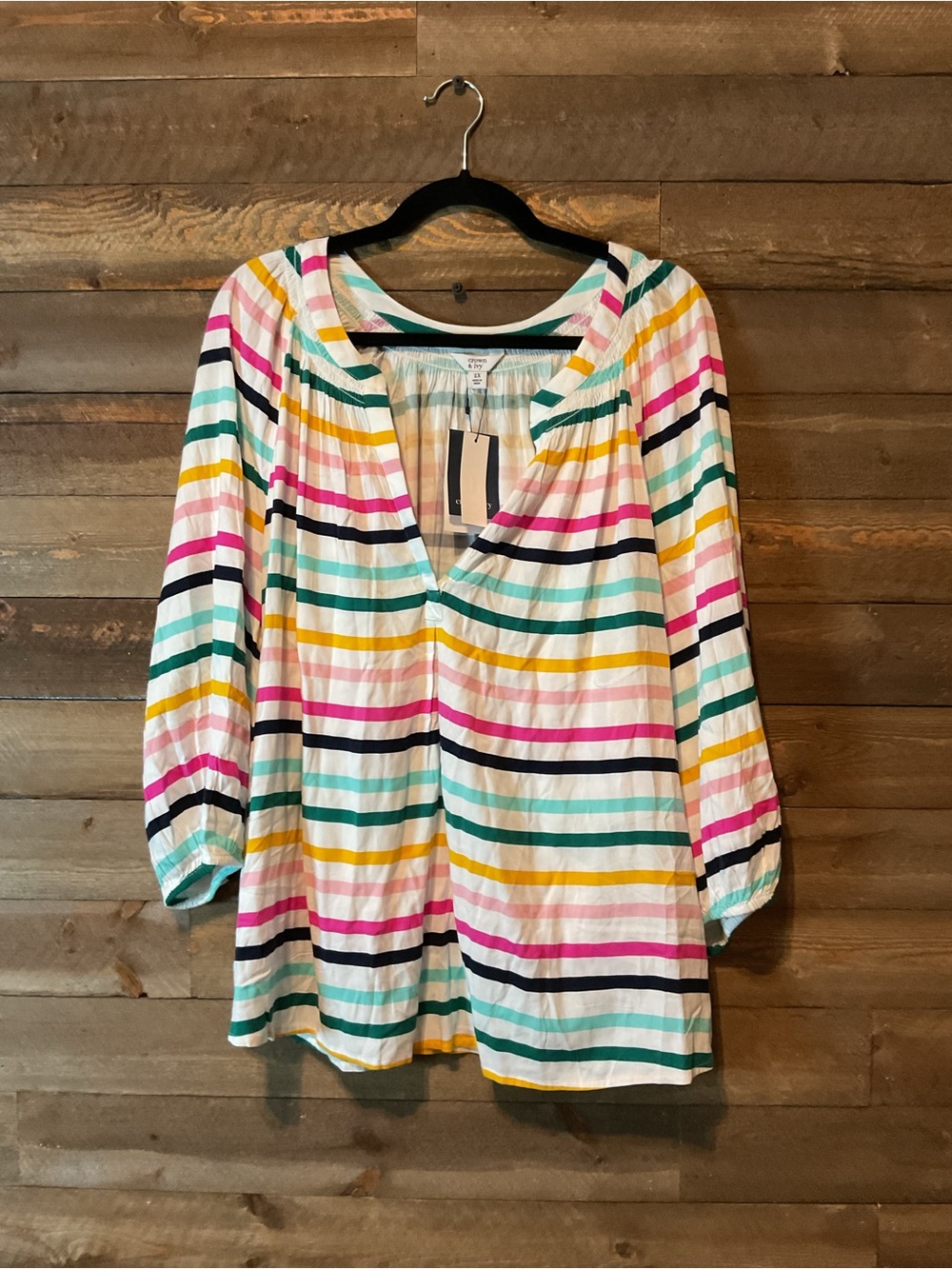 Colorful Stripe Peasant Top By Crown & Ivy Women’s Size 2X NWT